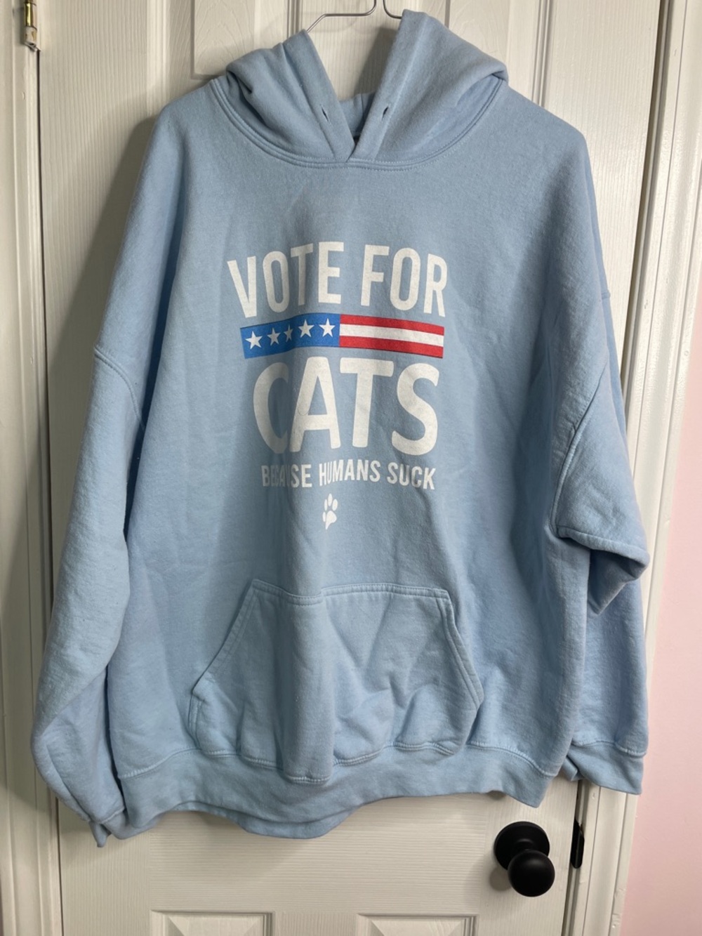 Gildan Light Blue "Vote for Cats" Hoodie with Patriotic Graphic
